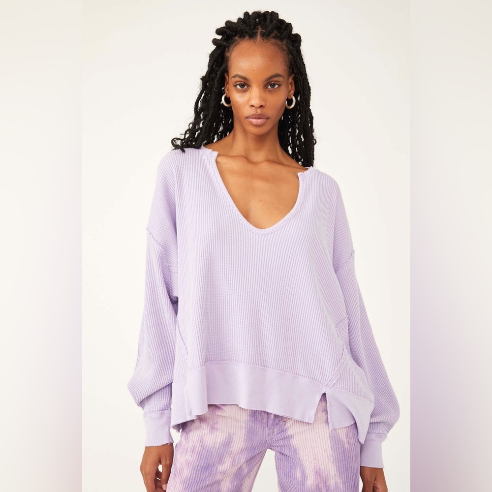 Free People Buttercup Thermal Long Sleeve Top Lilac